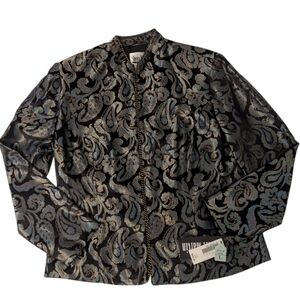 NWT VTG Sheri Martin Paisley Teal Blue* Gold Black Simmering Blazer Women's L